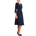 thumbnail image 4 of Vestido de mujer con vuelo Inspire Chic, escote en V, manga 3/4, elegante, corte A, vestido de trabajo, S, azul marino, 4 of 5