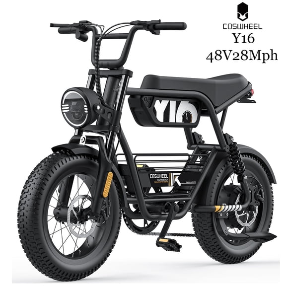 COSWHEEL Y16 28MPH Electric Bike for Adults,48V 15Ah Removable Battery Max Range 75 Miles,1000W Peak Moped Style Ebike,Electric Motorcycle, All-Terrain E Bike for Snow, Mountains, Sand, Road, UL2849