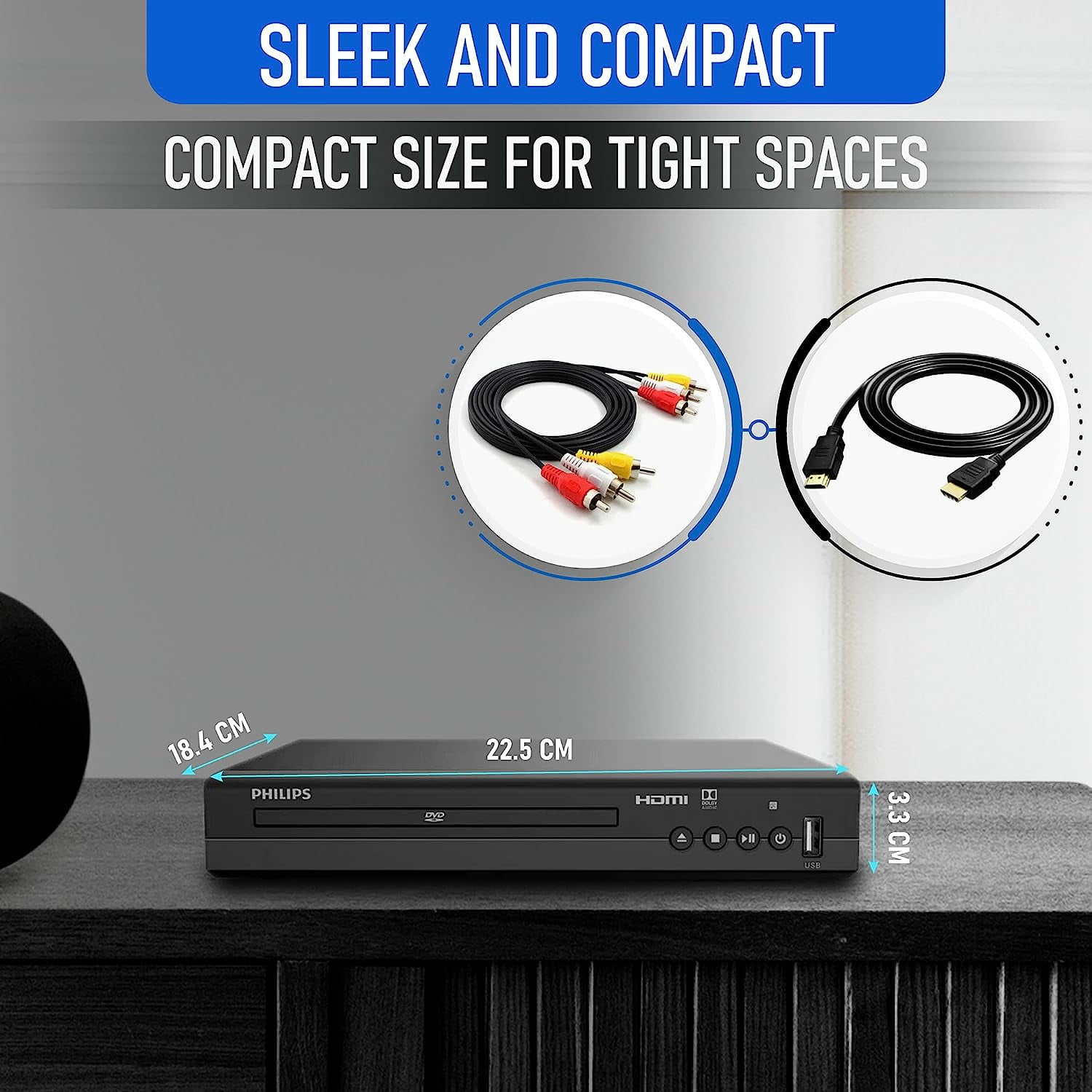 Philips CD/HDMI/USB/テレビ用 Philips DVD Player with Remote, HDMI Connection, Portable Compact