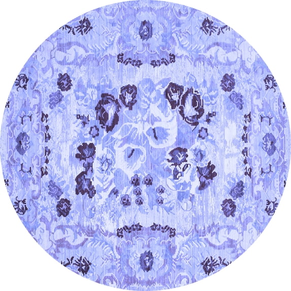 Ahgly Company Machine Washable Indoor Round Medallion Blue French Area Rugs, 3' Round