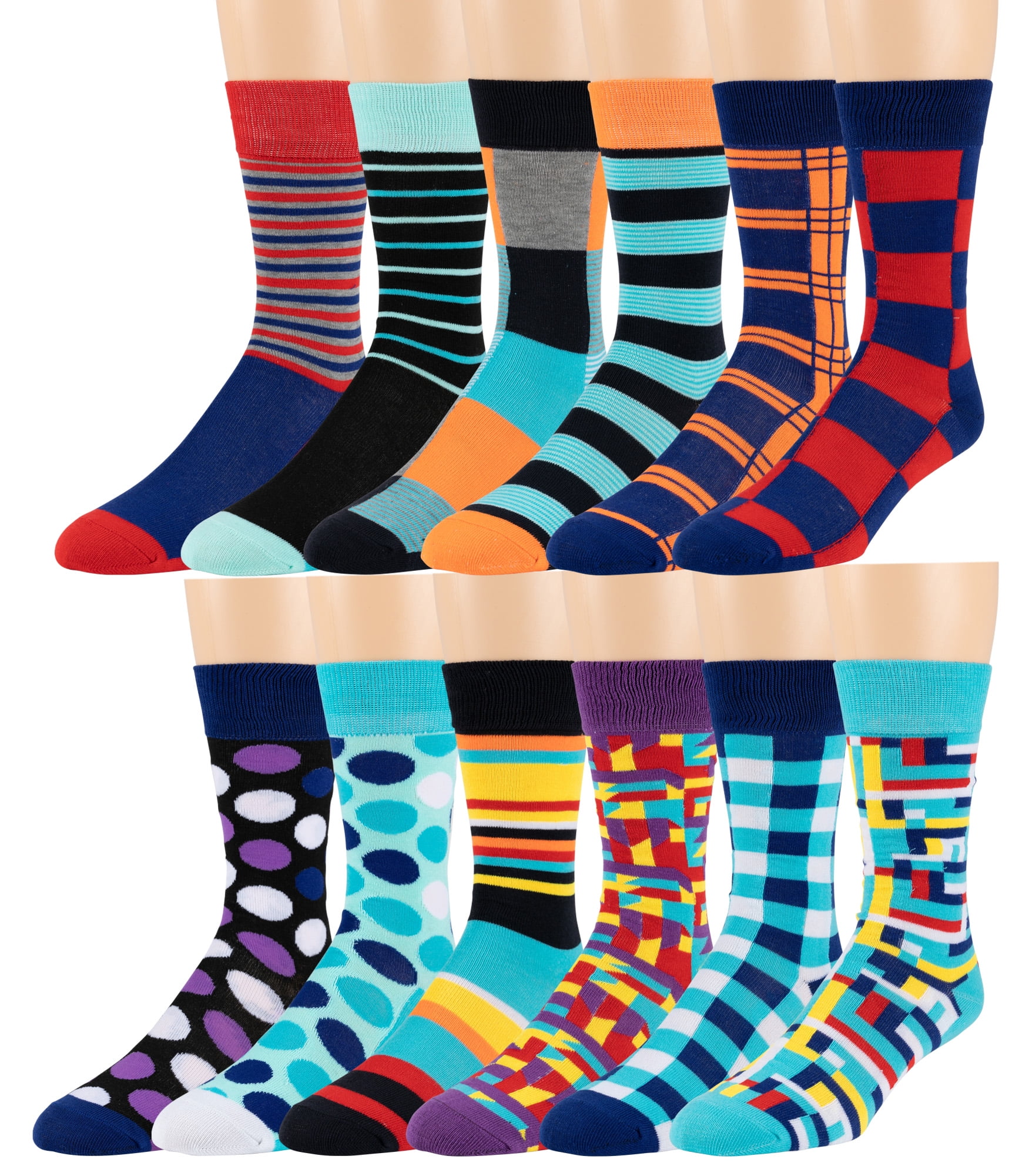 Mens Pattern Dress Funky Fun Colorful Socks 12 Assorted Patterns Size