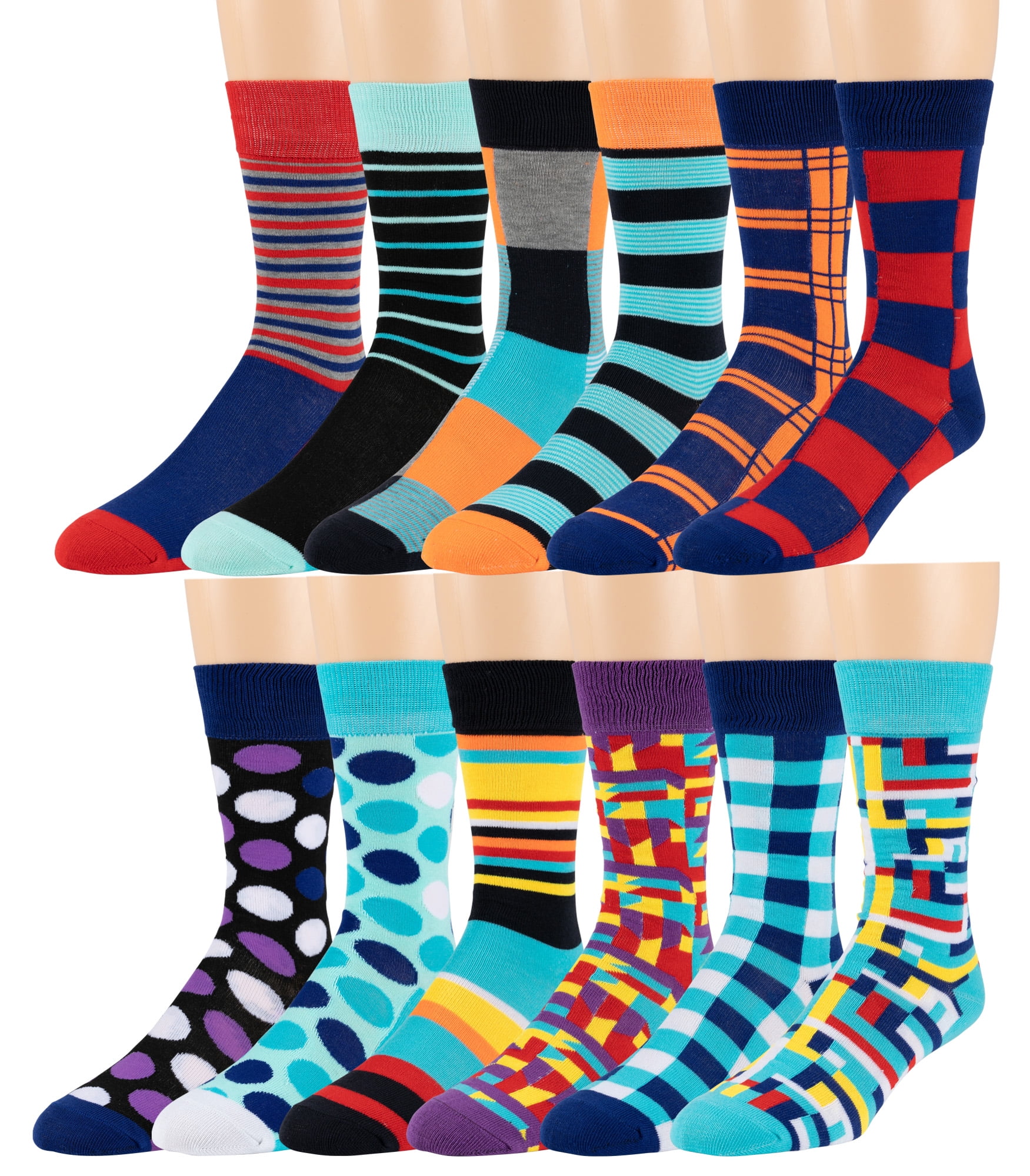 Mens Pattern Dress Funky Fun Colorful Socks 12 Assorted Patterns Size 10 16