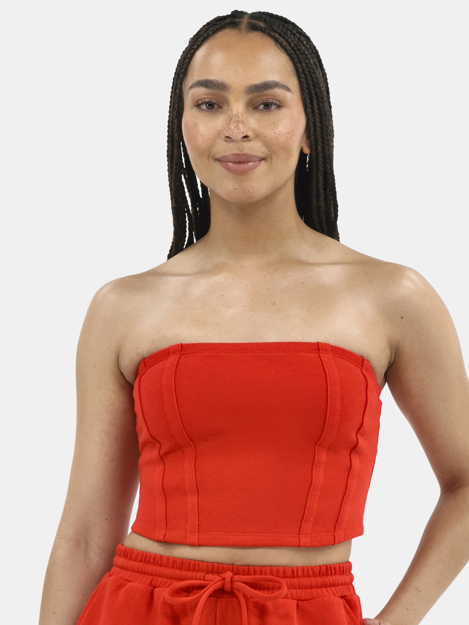 No Boundaries French Terry Tube Top and Shorts Set, 2-Piece, Women's