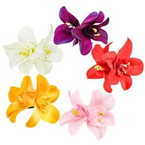 5-Pack Vibrant Hawaiian Flower Hair Clips, Tropical Floral Hairpins with Strong Grip, Artificial Orchid Hair Accessories for Beach Wedding, Vacation, Party for Women