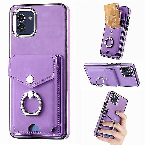 Funda para Samsung Galaxy A03 de 164 mm con anillo de cuero con textura de piel galvanizada y tarjetero (negro)
