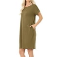 thumbnail image 4 of Zenana Women & Plus Round Neck Rolled Sleeve Knee Length Tunic Shirt Dress with Pockets, 4 of 4