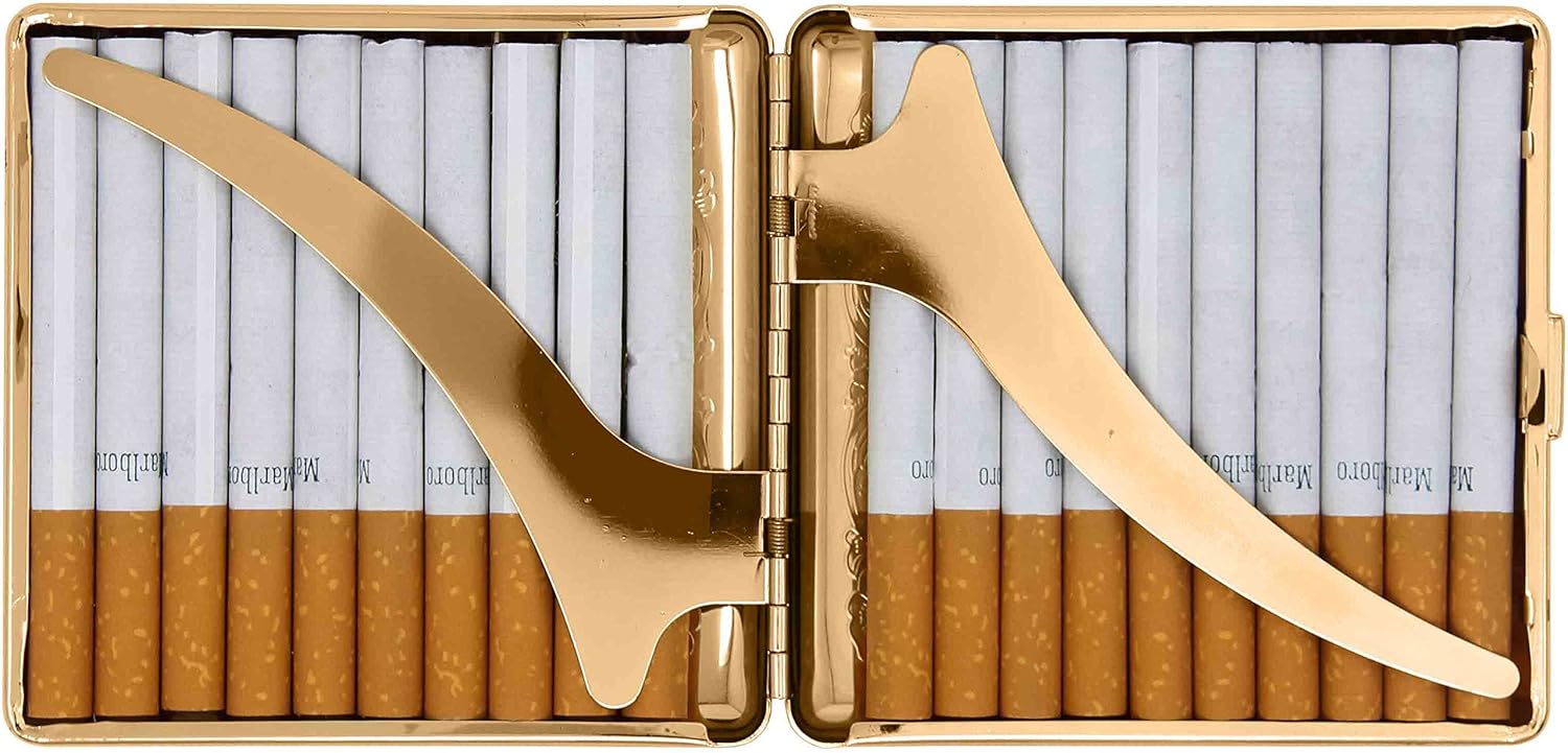 Gold Metal-Plated Cigarette Case & Stash Box (Full Pack - King Size Cigarettes)