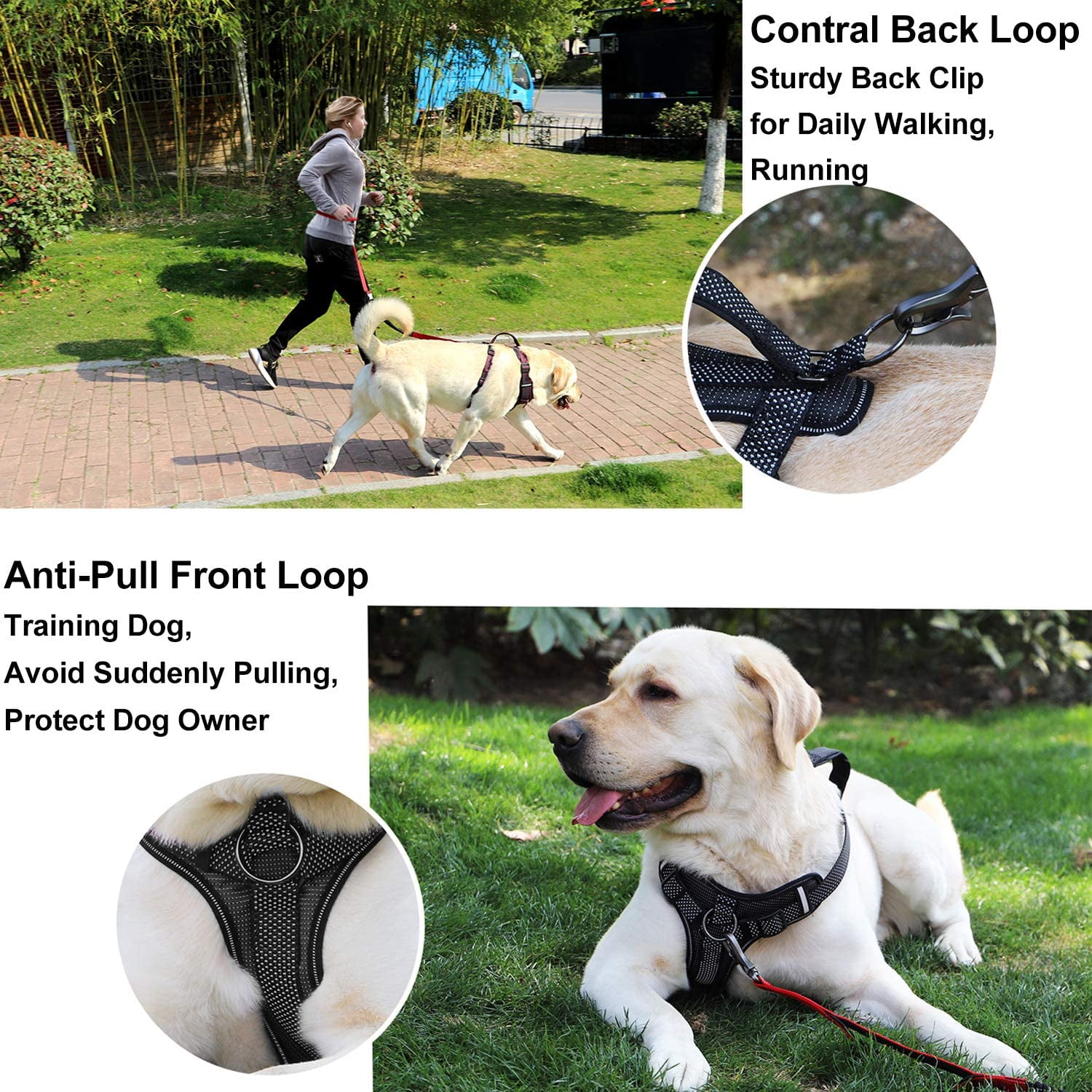 LOS ANDES Full Reflective Dog Harness Adjustable Harness No Pull Pet Harness with Front Clip, Soft Padded Dog Vest with Handle, Easy Control Dog Harnesses for Small Medium Large Dogs