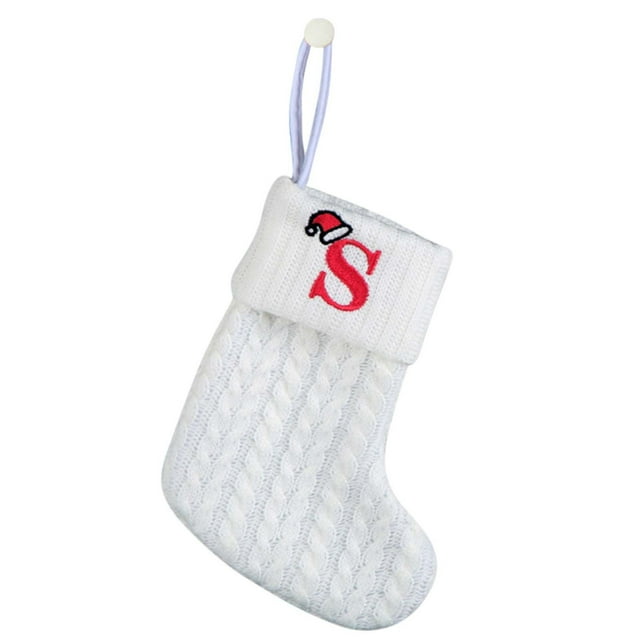 Decorative Knit Socks Wool Stockings Embroidered Alphabet Childrens Candy Gift Bag White Christmas Socks Gift Bag