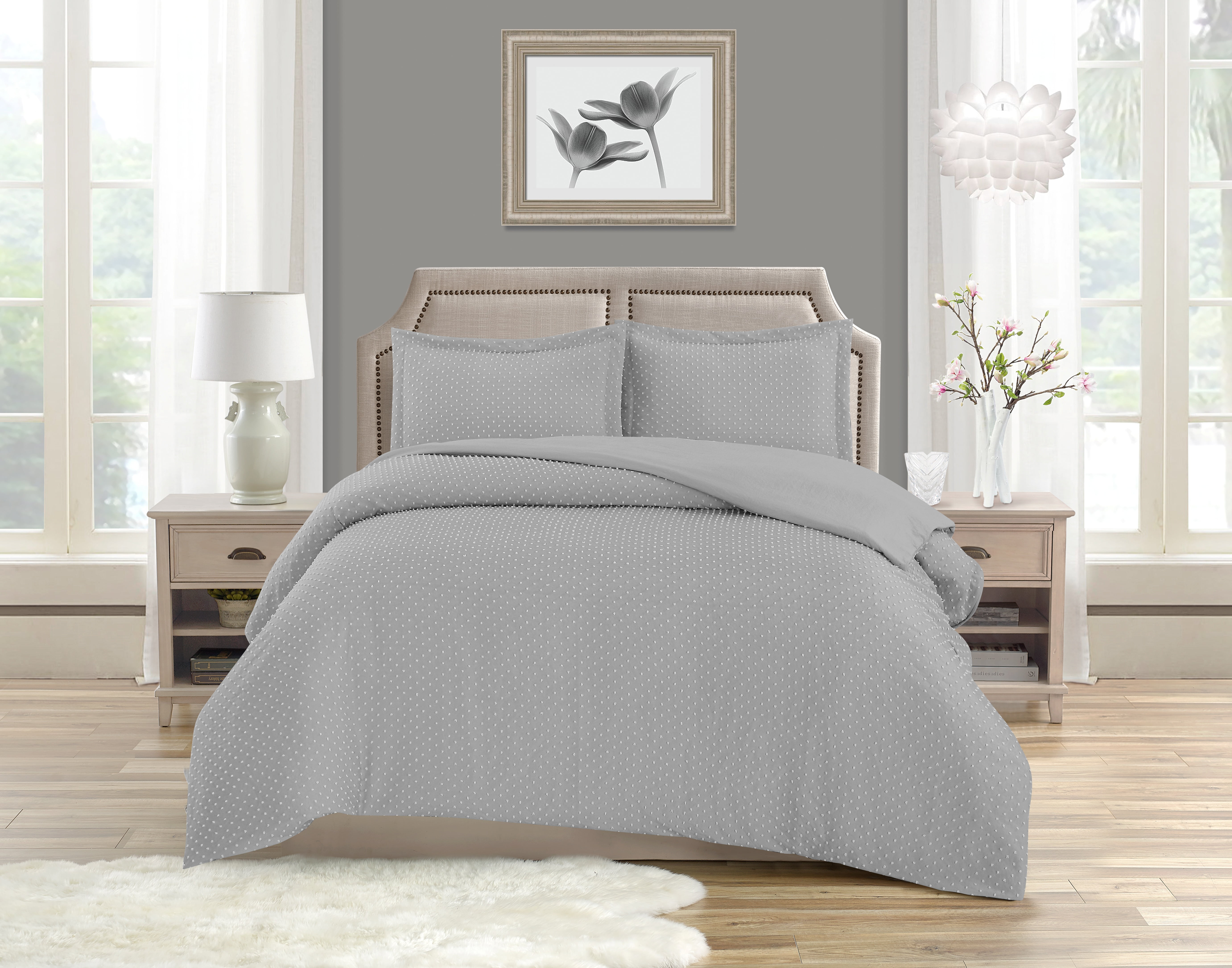 Swift Home Dot Clip Textured Duvet Cover Set, Soft All Season Bedding with Zipper Closure, Queen