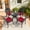 Red Cushion, variant on Hzzkey 3-Piece Cast Aluminum Outdoor Dining Set, Round Table, Brown Cushions, Umbrella Hole for Patio/Garden Use