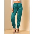 thumbnail image 2 of INSPIRE CHIC Pantalones deportivos de cintura elástica con cordón para mujer, pantalones de chándal de satén hasta el tobillo con bolsillo Azul eléctrico XS, 2 of 6