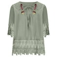 thumbnail image 6 of FAVIPT 3/4 Length Lace Sleeve Womens Tops Boho Vintage Embroidered Linen Shirts Lace Patchwork V Neck Bandage Blouses Peasant Casual Loose Tees 2025 Green,XXXXXL, 6 of 7