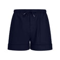 thumbnail image 6 of Busydd Men's Linen Shorts Fashion Solid Color Elastic Waist Beach Shorts Casual Vacation Drawstring Summer Shorts with Pockets L, 6 of 7