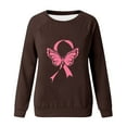 thumbnail image 5 of WREESH Women's Graphic Long Sleeve Sweatshirt Casual Loose Fit Pink Ribbon Cancer Awareness Top Brown, 5 of 5