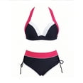 thumbnail image 4 of Danhjin Womens Bikini Halters Swimsuit 2 Piece Set High Waist Tummycontrol Swimwear Color Matching Fashion Attractive Summer Beach Swimming Bathing Suits Set, 4 of 7