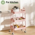 thumbnail image 6 of TINKLE WELL Multi-Purpose Rolling Utility Cart, 3-Shelf Duty Metal Organizer with Locking Wheels and Handle, Mobile Storage for Home Kitchen, Bathroom & Office, Pink, 6 of 7
