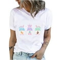 thumbnail image 1 of Pompotops T-Shirts Col Rond pour Femmes Imprimé Lapin de Pâques Manches Courtes Blouse, 1 of 9