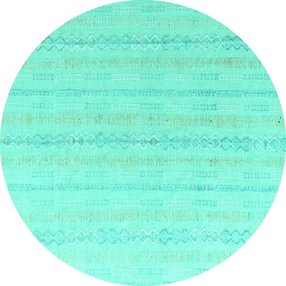 Ahgly Company Machine Washable Indoor Round Solid Turquoise Blue Modern Area Rugs, 3' Round