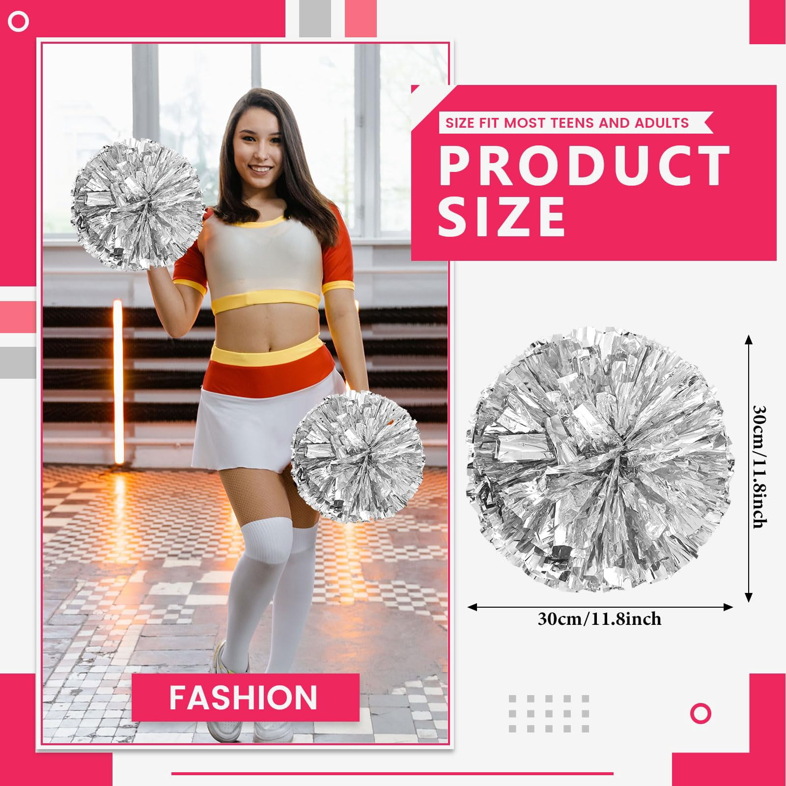 8 Pcs Cheerleading Pom Poms, Cheerleader Pompoms with Finger Holes,Fit for Team Spirit Sports Dance Cheering