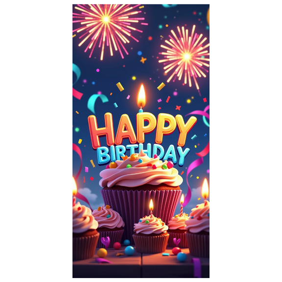 LUUFILx Happy Birthday Banner Backdrop Decoration Party Supplies Cupcake Background Photography Props Colorful Fireworks Festive Event Decor Celebration