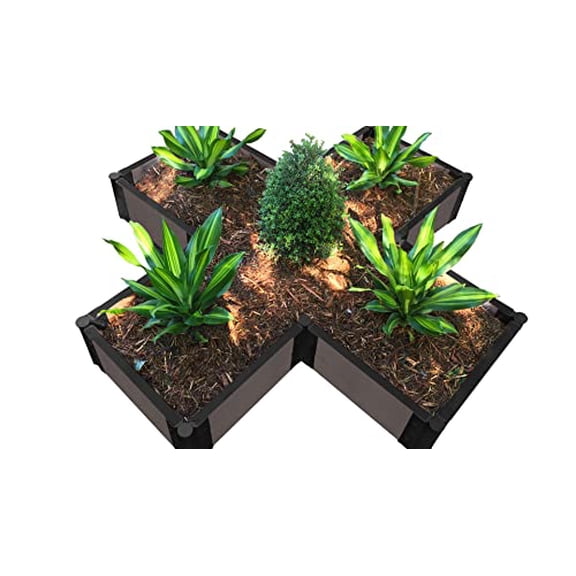 WEATHERED WOOD 'MILITARY MEDALLION' RAISED GARDEN BED (KIT CROSS) 6' X 6' X 11" - 1" PROFILE