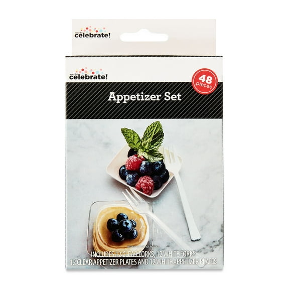 Disposable Plastic Appetizer Set, Clear/White, 48 Pieces, by Way To Celebrate