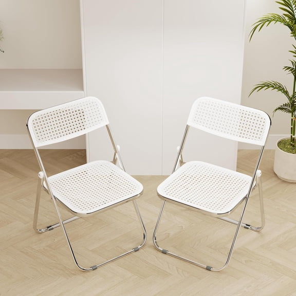 WXJHL 2 Pack Plastic Folding Chair Foldable Portable Plastic Chair,Outdoor Indoor Portable Party Chairs,Stackable Commercial Seats with Steel,300-Pound Capacity,White