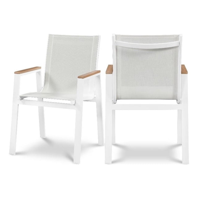 Meridian Furniture Nizuc Chaise de Salle à Manger d'Extérieur pour Patio Blanc Cassé (Ensemble de 2)