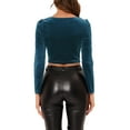 thumbnail image 3 of INSPIRE CHIC Women's Costum Velvet Square Neck Drawstring Puff Long Sleeve Crop Top, 3 of 7