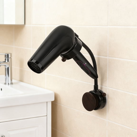CRILSTYLEO Hair Dryer Holder Suction Cup Black Stand No Drilling 360 Degree Adjustable for Countertop