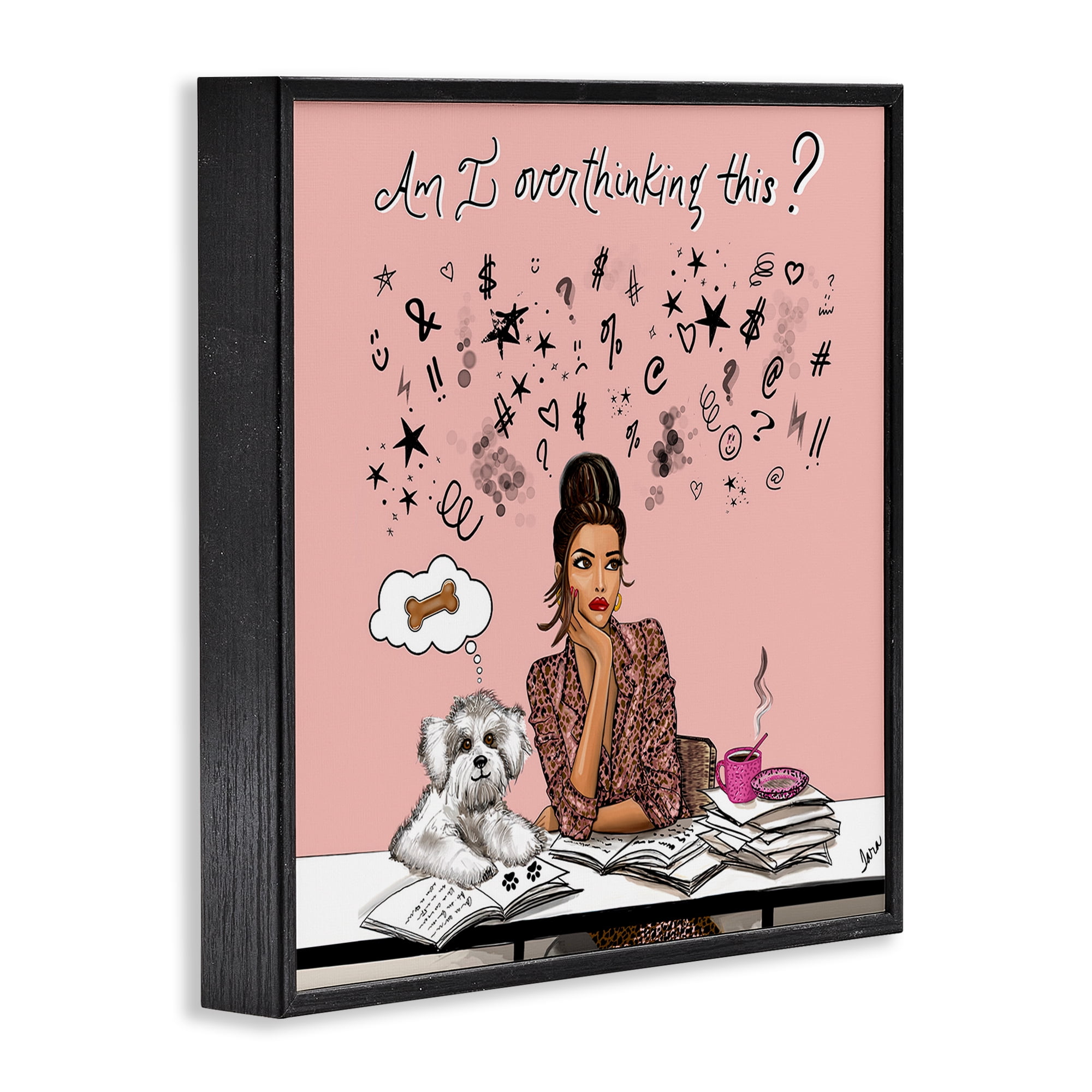 Stupell Industries Overthinking Reflection with Puppy Black Framed Giclee Art, design by Tara Boone
