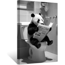 ZHONGYUTONG Funny Bathroom Wall Art Cute Panda Reading Newspaper on Toilet Poster Black White Animal Canvas Prints for Rustic Restroom Framed (20.00" x 30.00")