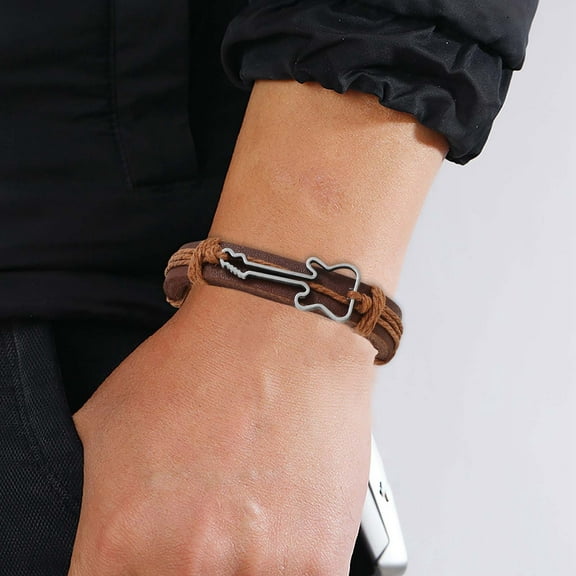 Leather Braided Guitar Bracelet for Men Music Festival Bohemian Retro Jewelry Handmade Adjustable Rope Design