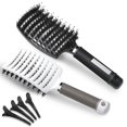 thumbnail image 1 of Curly Hair Brush Comb Brush Set Boar Bristle Paddle 2 Hairbrush, Hair Brush Comb Set With 12 Haircilps For Hair Salon, 1 of 5