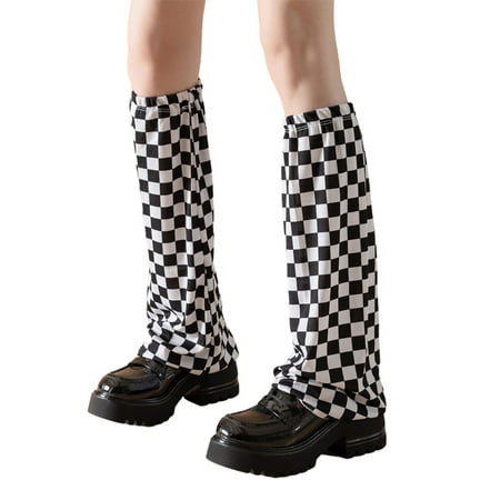 

Gwiyeopda Women s Fashion Leg Warmer Checkerboard Plaid Wide-Leg Mid-Tube Calf Socks