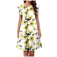 thumbnail image 2 of Pop Seller Summer Beach Dress For Women Casual Round Neck Tunic Ruffle Short Sleeve A-Line Tiered Babydoll Dress Flowy Mini Dress Yellow M, 2 of 7