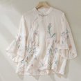 thumbnail image 4 of Uinagy Chemise Rétro Brodée d'Été pour Femmes Col Montant Style Zen Col Oblique, 4 of 9
