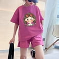 thumbnail image 4 of YABCSAZ Toddler Baby Girls Summer Clothes Set Short Sleeve Round Neck Solid T-Shirts with Shorts Two Pieces Cute Printed Little Girls Kids Outfits Set Size 2 T, 4 of 5