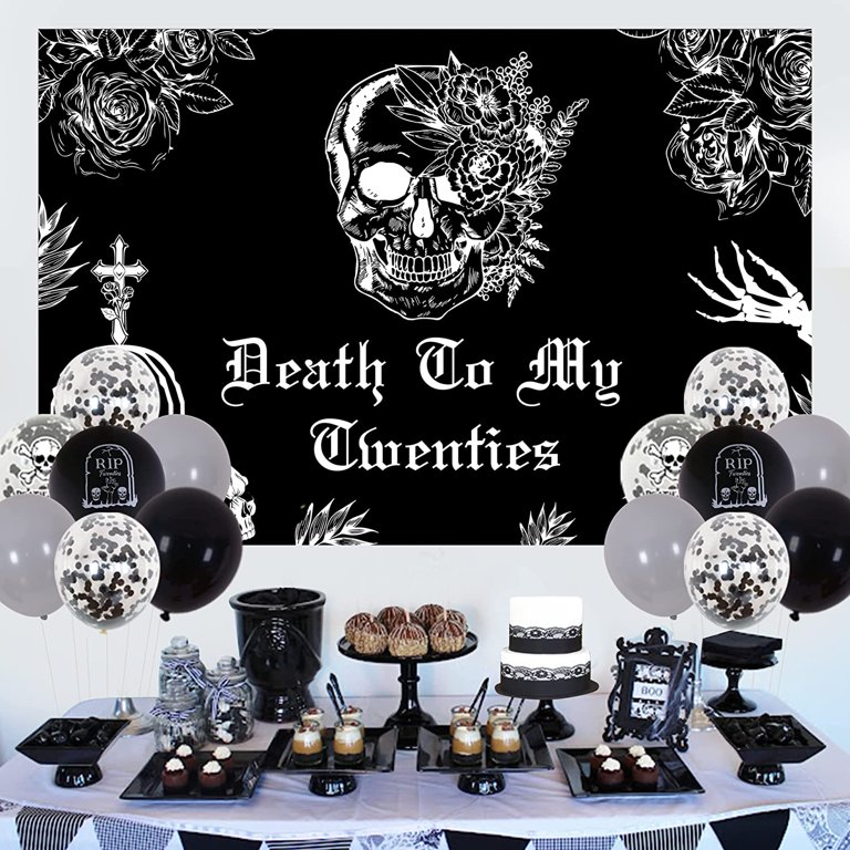 Gothic Birthday Party Decorations, Silver Tablecloth, Fringe