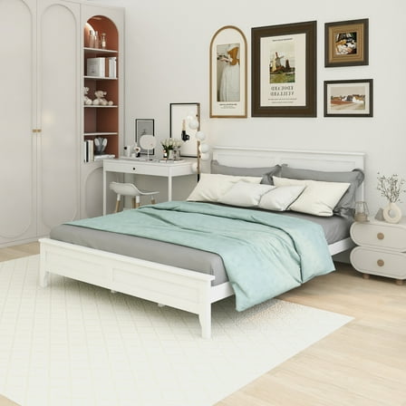 Modern White Solid Wood King Platform Bed