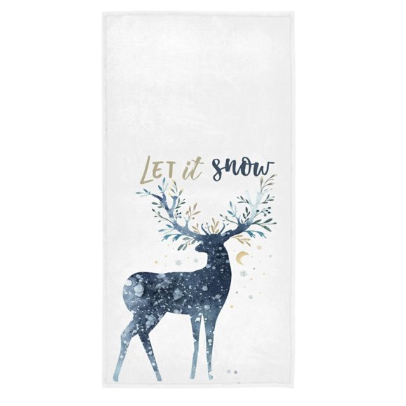 Wamika Winter Deer Snowflakes Hand Towels Let It Snow Face Towel Soft Guest Towel Portable Kitchen Tea Towels Washcloths Bathroom Decor Housewarming Gifts 16" X 30"