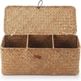 thumbnail image 4 of Cesta de almacenamiento de junco marino hecha a mano, ratán ecológico con tapa para soluciones de almacenamiento versátiles, organizador de 3 compartimentos ideal para la oficina en casa, 4 of 7