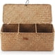 thumbnail image 4 of Cesta de junco marino rectangular con tapa, diseño funcional y tejido, contenedor de almacenamiento versátil con 3 secciones para artículos pequeños, estructura de madera resistente y canasta de, 4 of 7