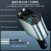 4 in 1 Retractable Car Charger, 66W Fast Car Phone Charger with Retractable Cables and 2 USB Port, Car Charger Adapter Compatible with iPhone 16/15/14/13/12/11,Galaxy,Pixel