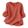thumbnail image 5 of Sillenn Notch Neck Puff Bubble 3/4 Sleeve Cotton Linen Blouse for Women Loose Fit Dressy Casual Muslin Shirt Lightweight Breathable Relaxed Fit Tunic Shirt Casual Summer Basic Linen Shirts Orange L, 5 of 9