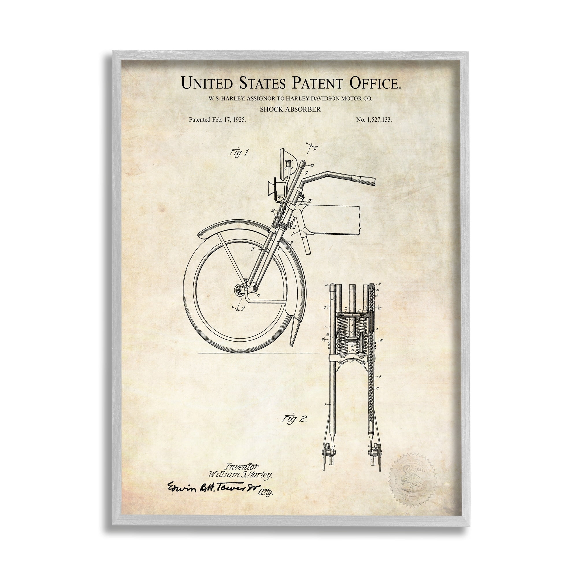 Stupell Industries Vintage Style Shock Absorber Invention Patent Diagram Framed Wall Art, 11 x 14, Design by Karl Hronek