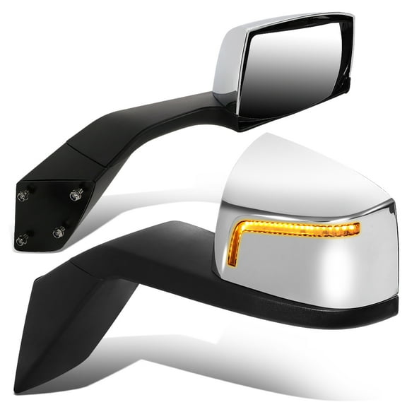 DNA Motoring MIRROR-HAY-001-CH For 2004 to 2018 Volvo VN Series LED Manual Sequential Chrome Housing Amber Turn Signal Side Hood Mirrors 05 06 07 08 09 10 11 12 13 14 15 16 17