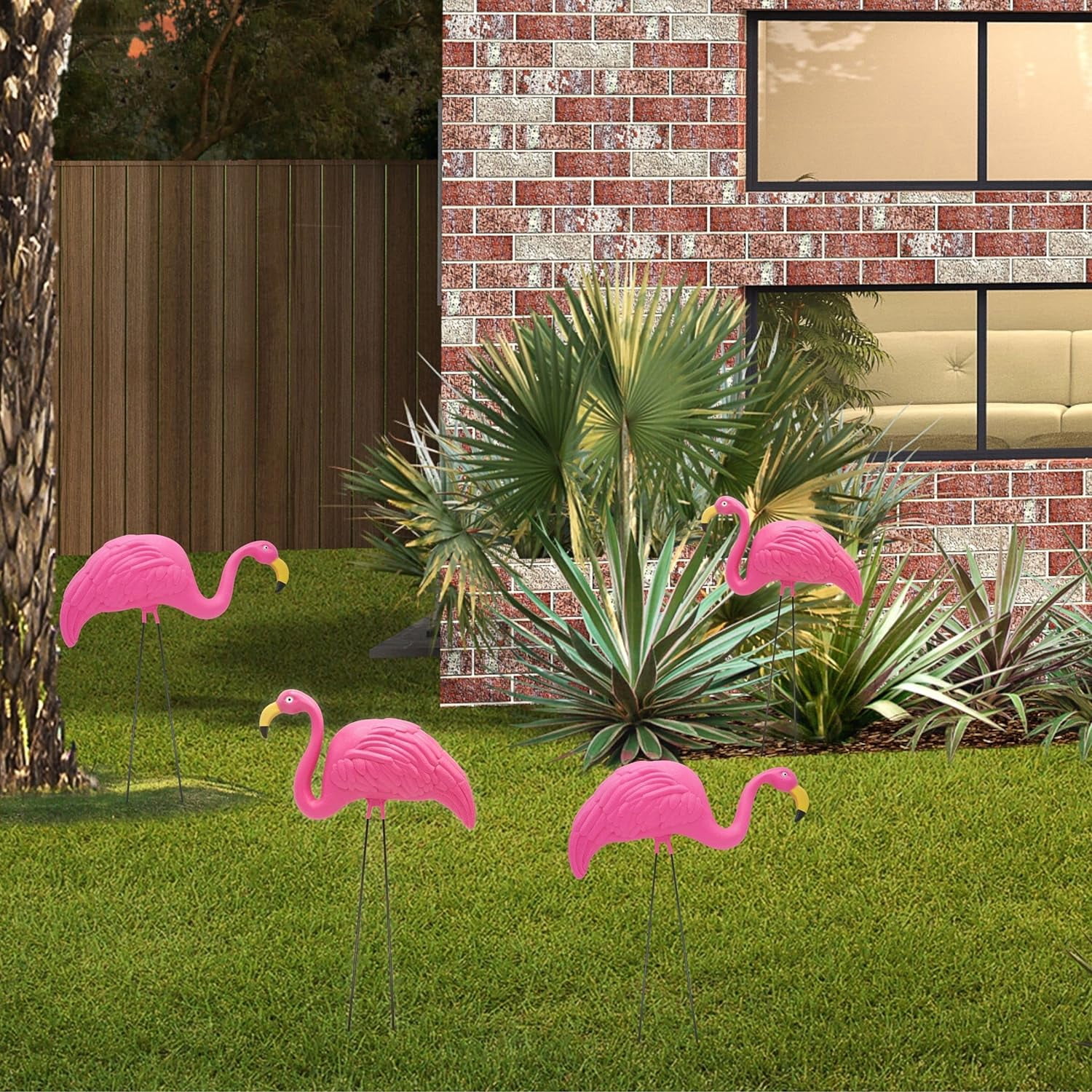 4E’s Novelty 4 Pink Flamingos Yard Decorations - Large Flamingos Yard Ornaments, Lawn Flamingos for Yard Sculptures & Statues Outdoor Garden Decor