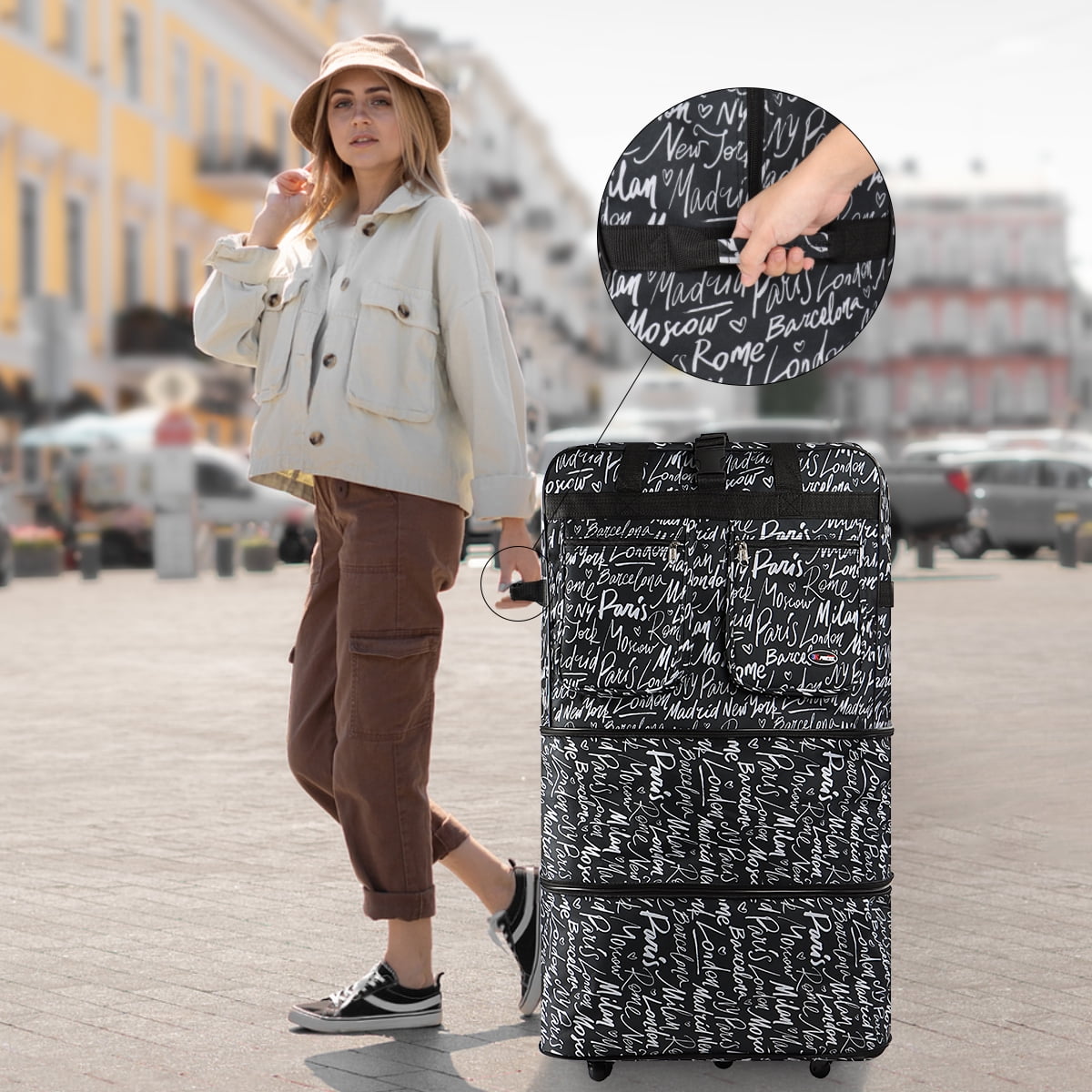 30in Expandable Foldable  Suitcase 3 Layer Foldable  Rolling  Luggage Large Wheeled Travel Bag  for  Home Storage Moving All Trip,EX30-CITY NAME